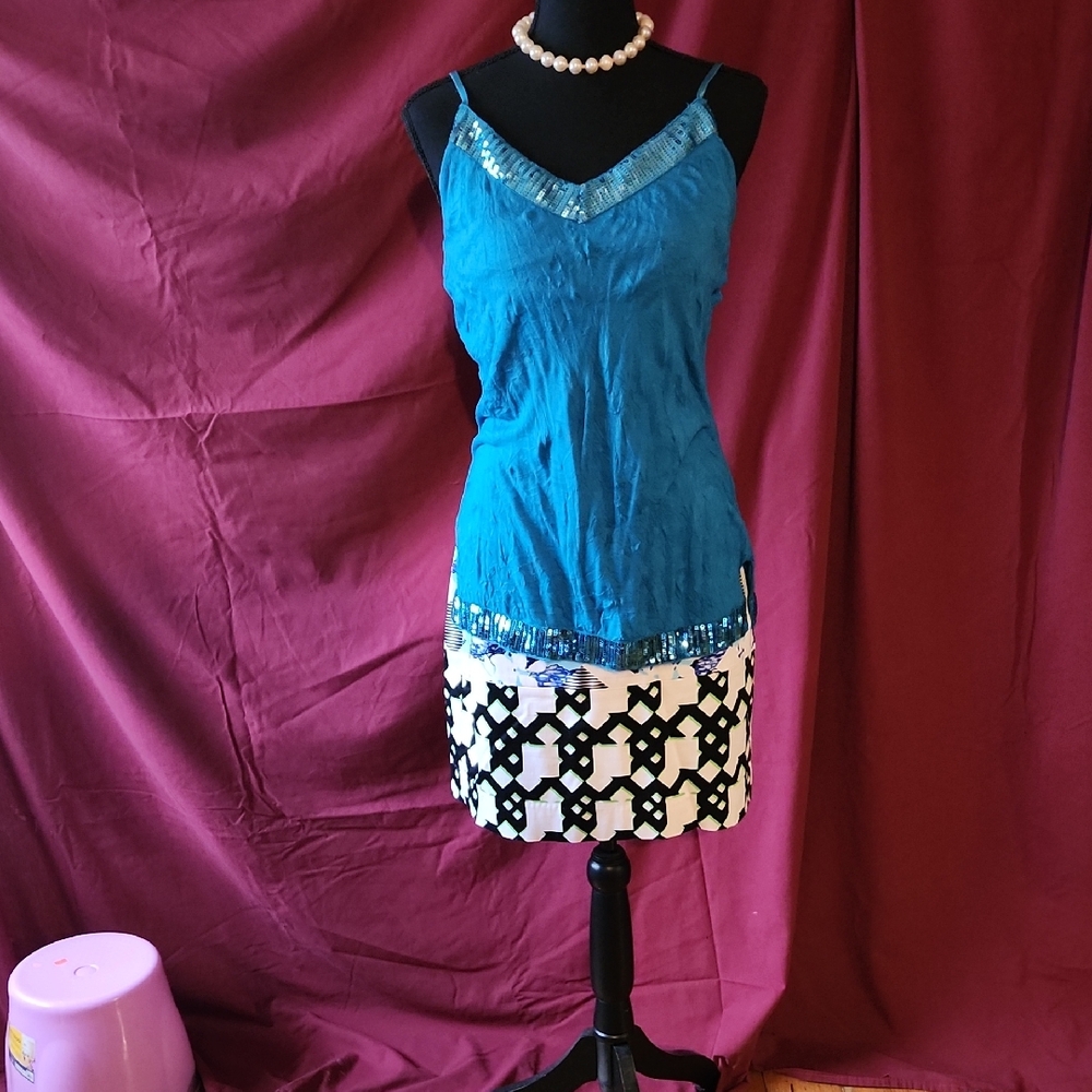 Blue and Black Women's Skirt Set